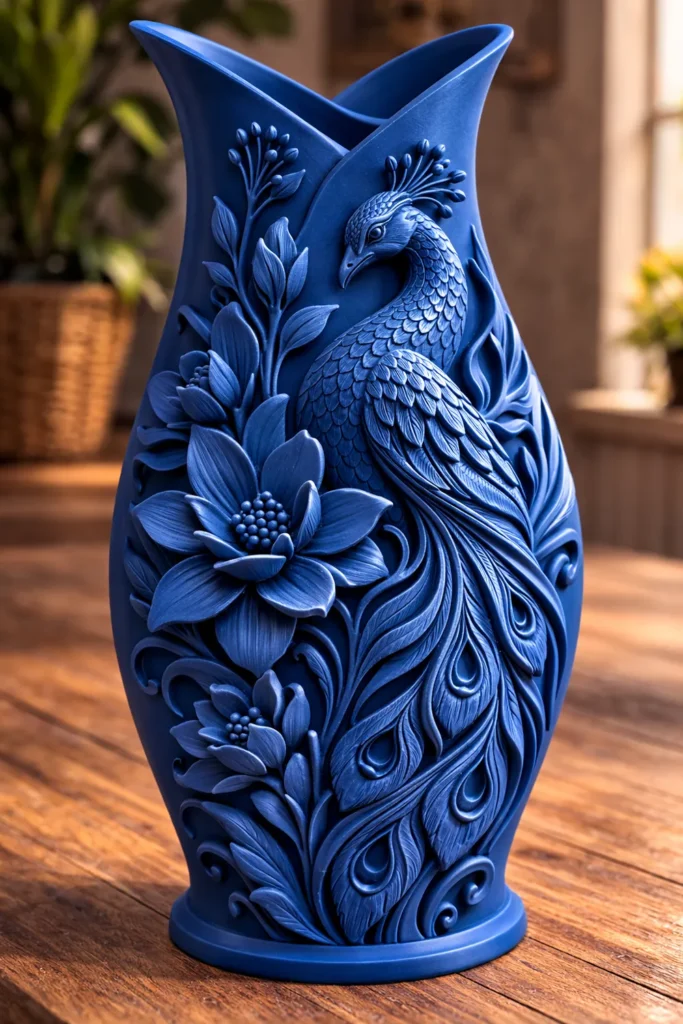 Vase Paon Floral – Décoration 3D élégante