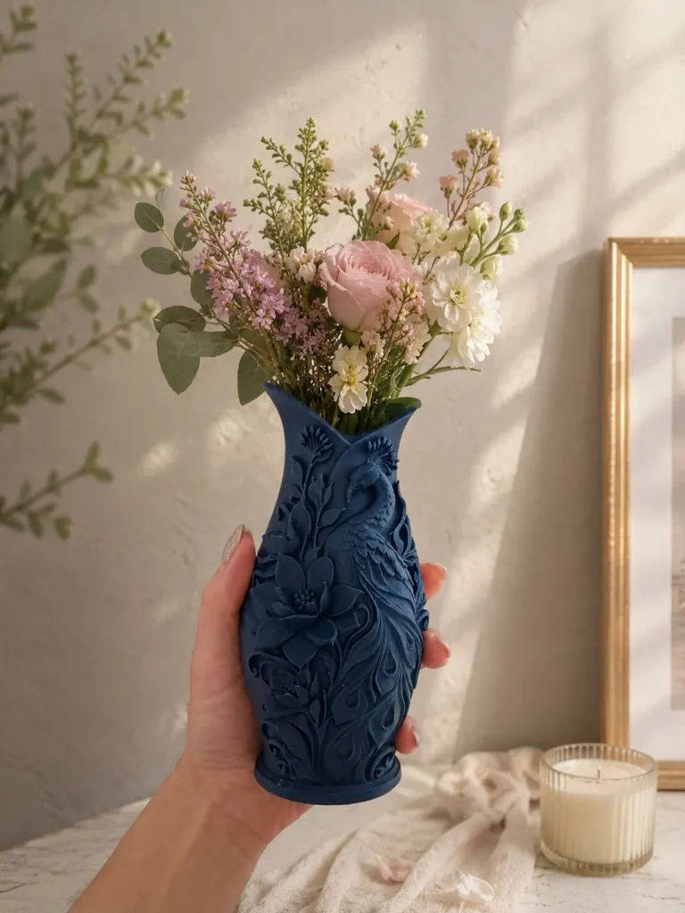 Vase Paon Floral – Décoration 3D élégante