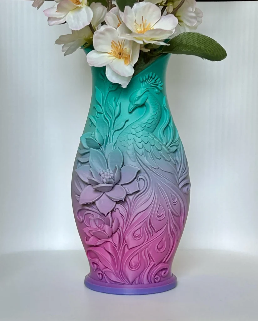 Vase Paon Floral – Décoration 3D élégante